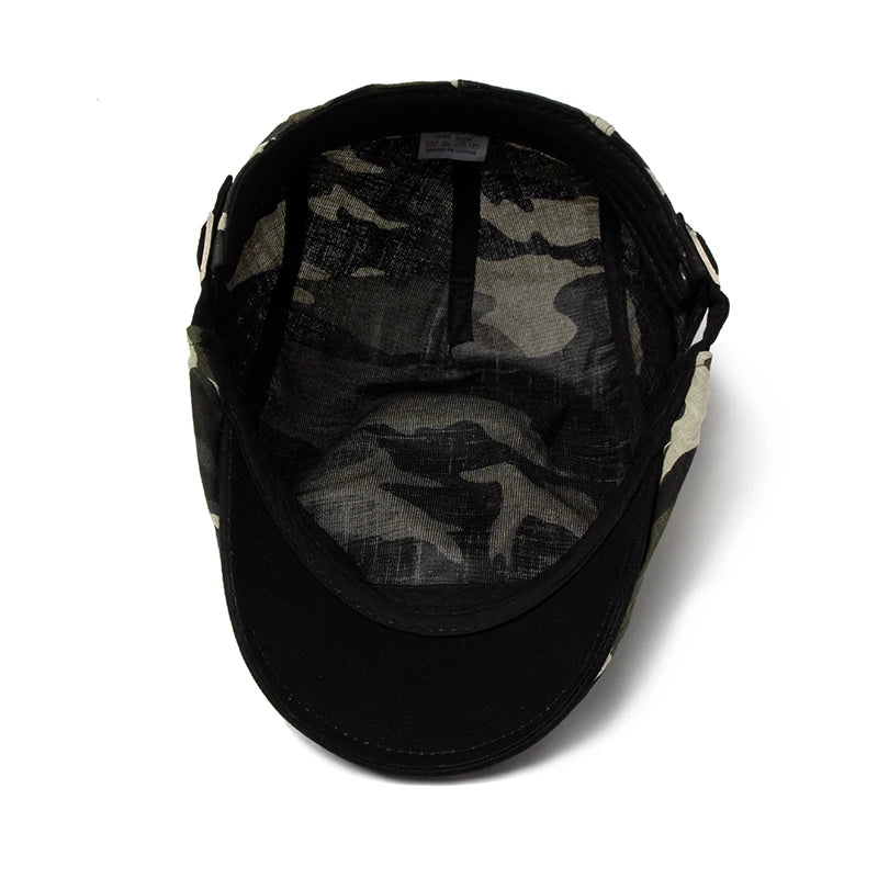 Men’s Camouflage Cotton Linen Beret – Adjustable Lightweight Sun Cap