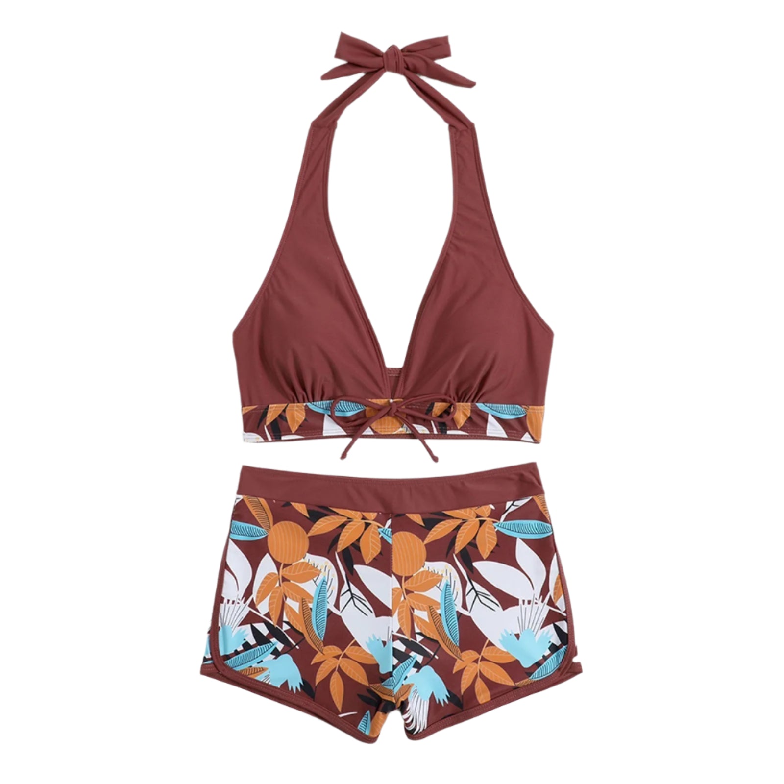 High Waist Plant Print Bikini Set – 2-Piece Swimwear for Women