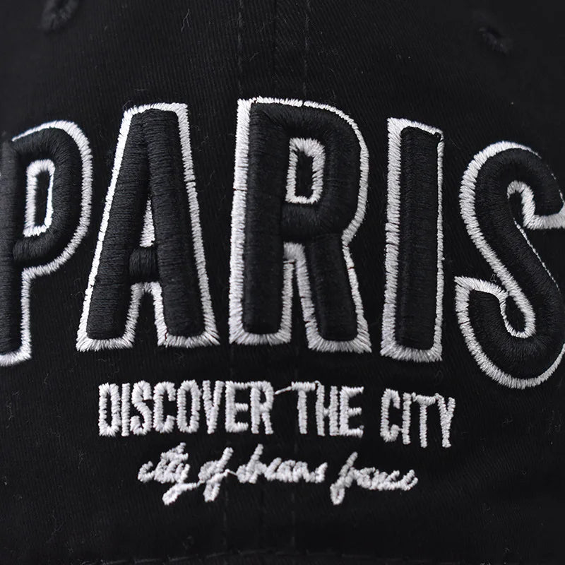 PARIS Letter Embroidered Baseball Cap – Korean Style Casual Fitted Hat