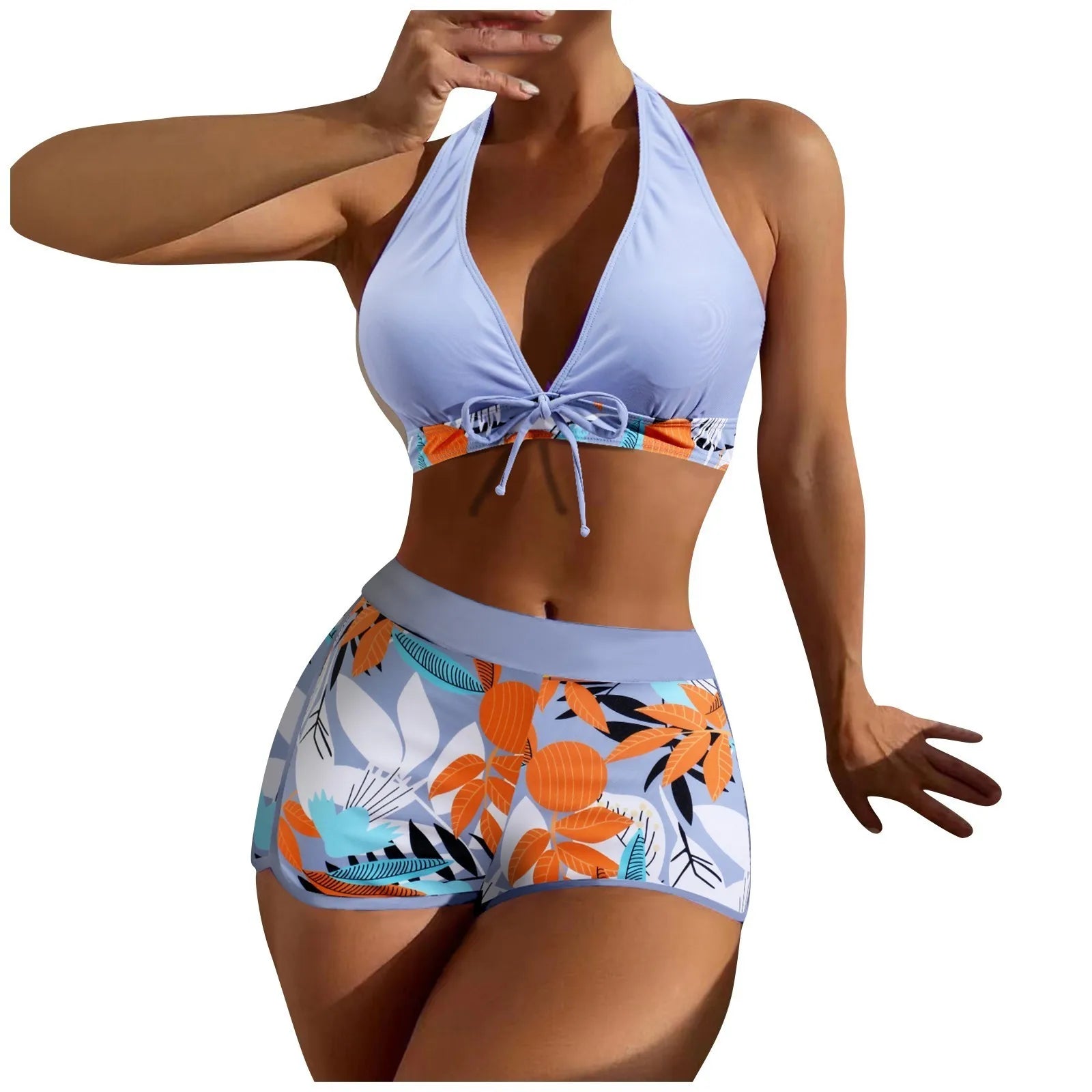 High Waist Plant Print Bikini Set – 2-Piece Swimwear for Women