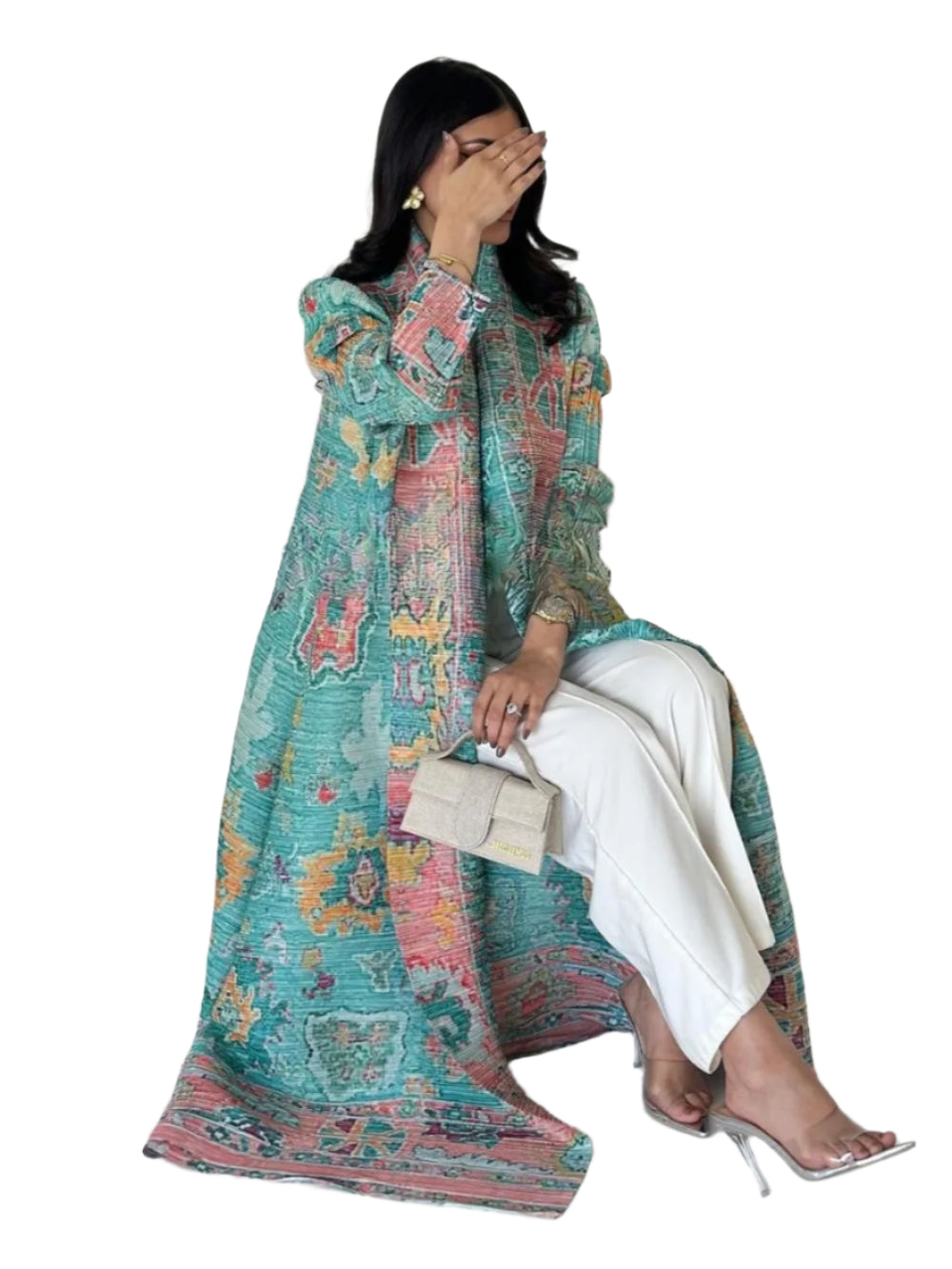 Women's Open Abaya – Pleated Stretch Maxi Cardigan Robe