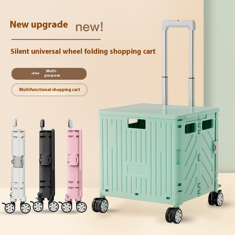 Silent universal wheel folding shopping cart with color options on a beige background