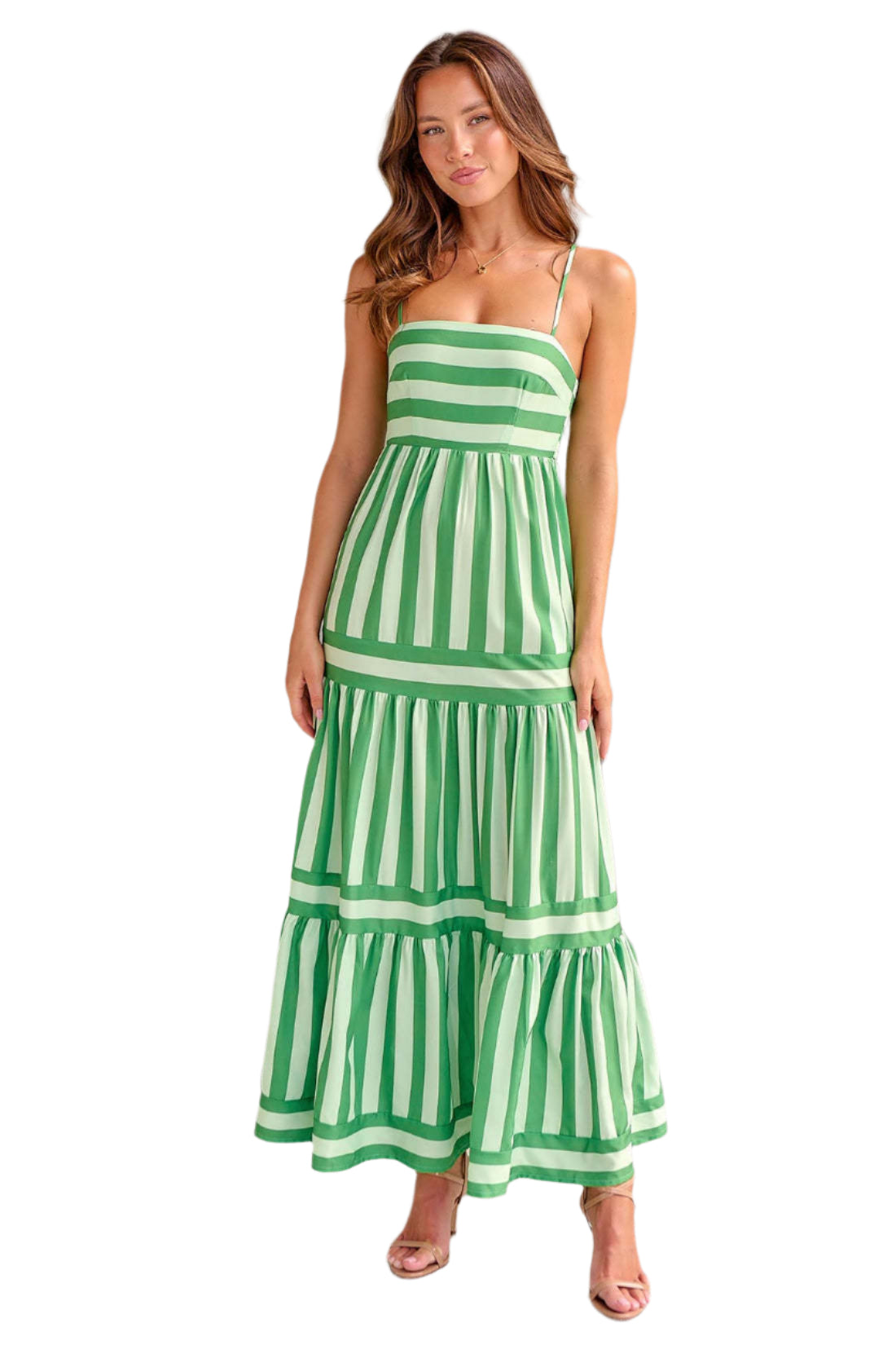 Summer Striped Backless Long Dress: Square Neck & Pockets