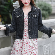 Beaded pearl loose casual women's denim jacket