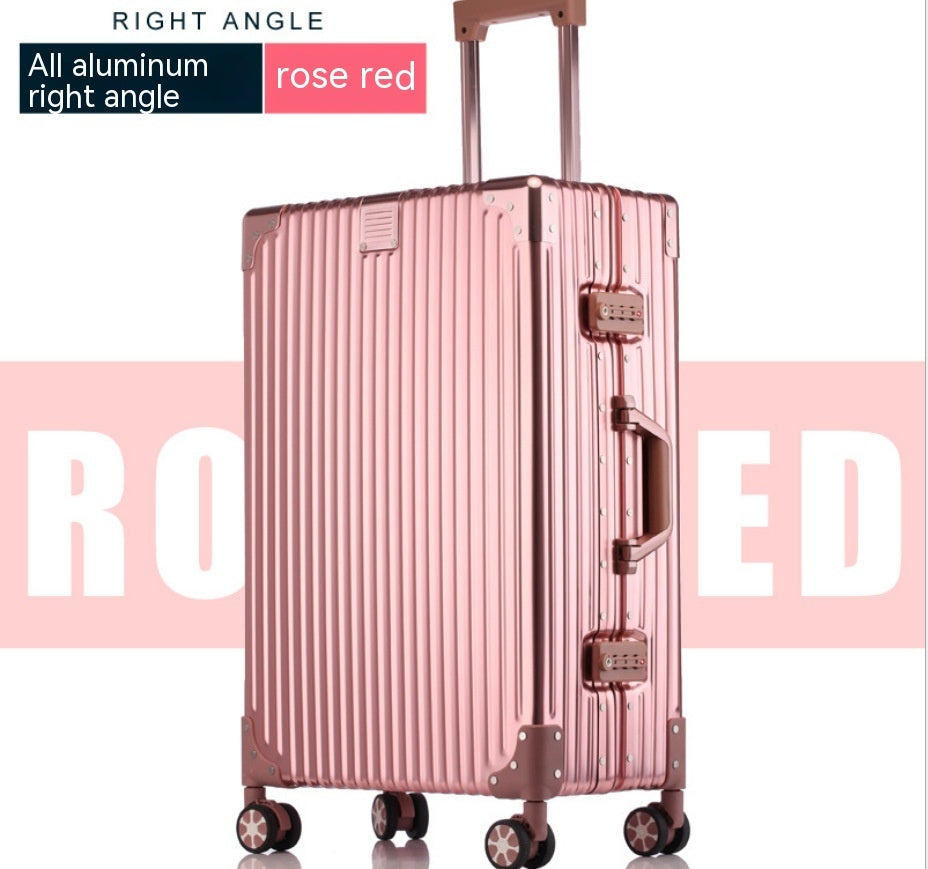 Rose red suitcase with 'ROSE RED' text on a white background
