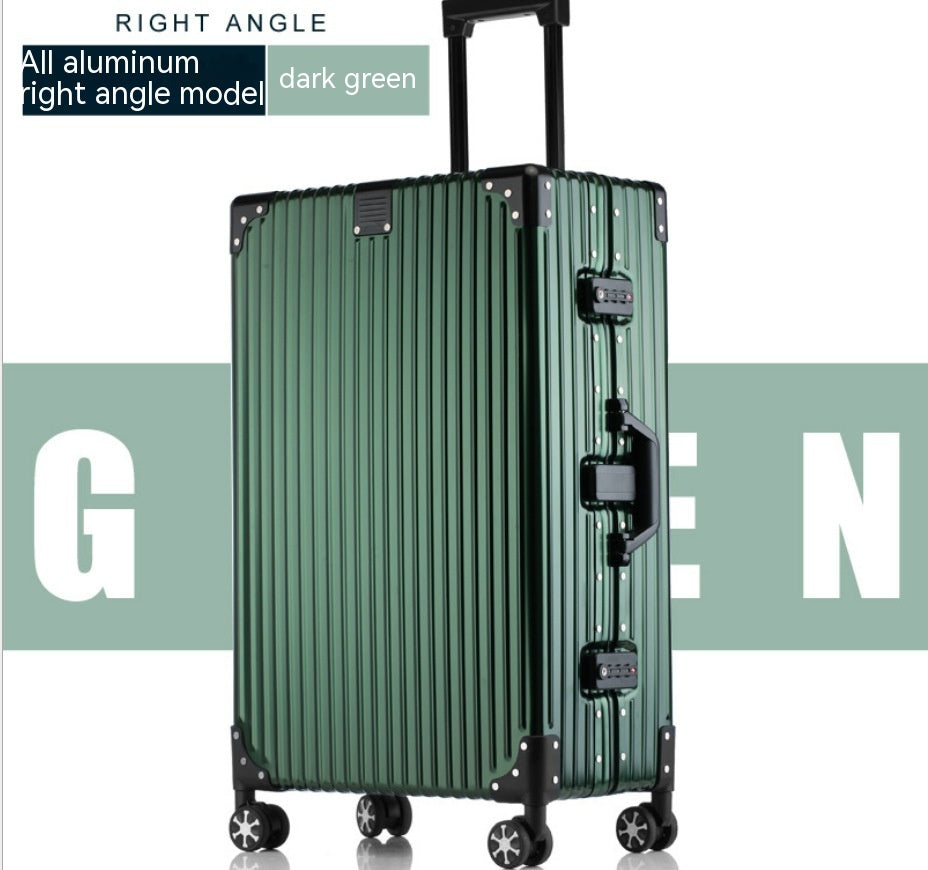 Green suitcase with wheels and handle on a white background
