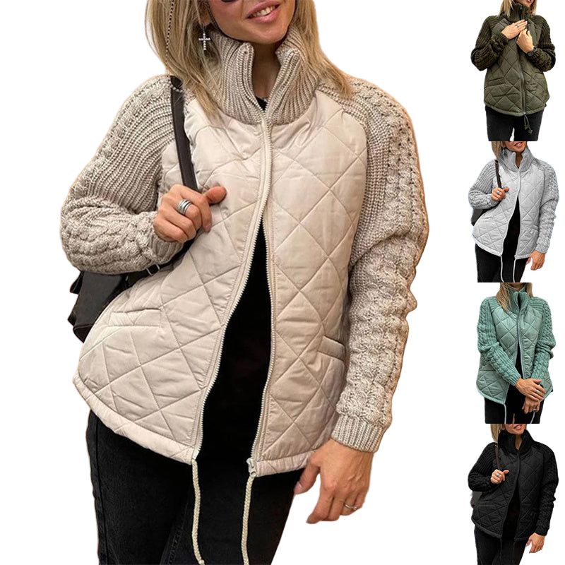 Winter Stand Collar Cotton Jacket with Pockets – Warm Fashion Zipper Coat for Women