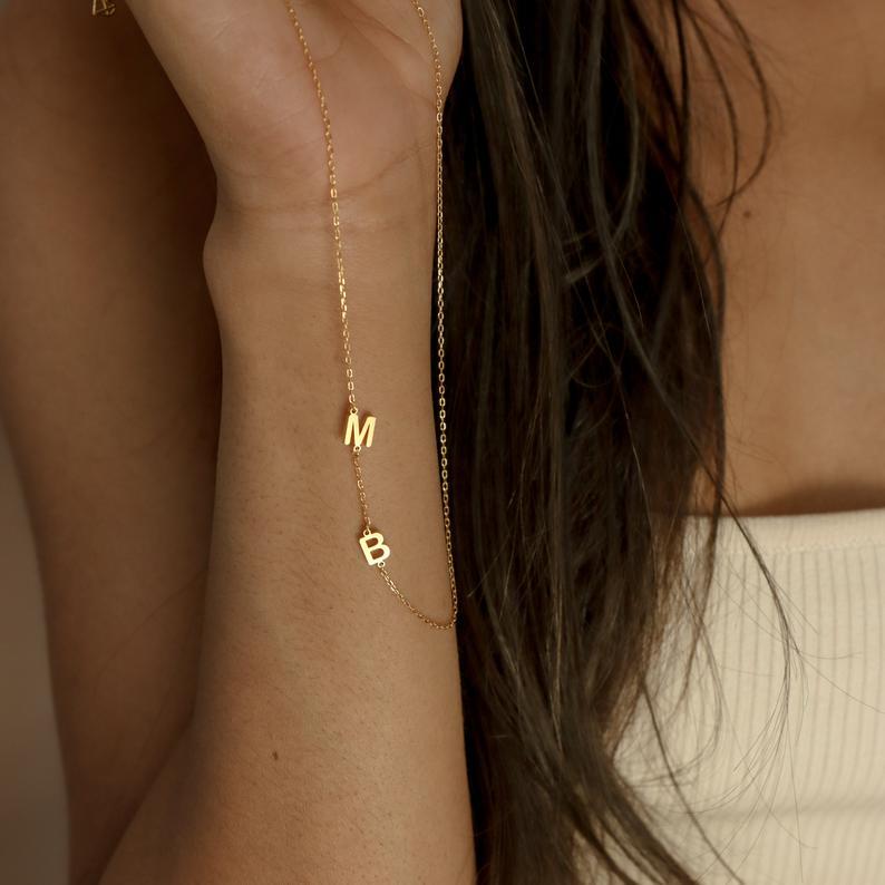 Minimalist Sideways Initial Name Custom Necklace Perfect Gift For Mom