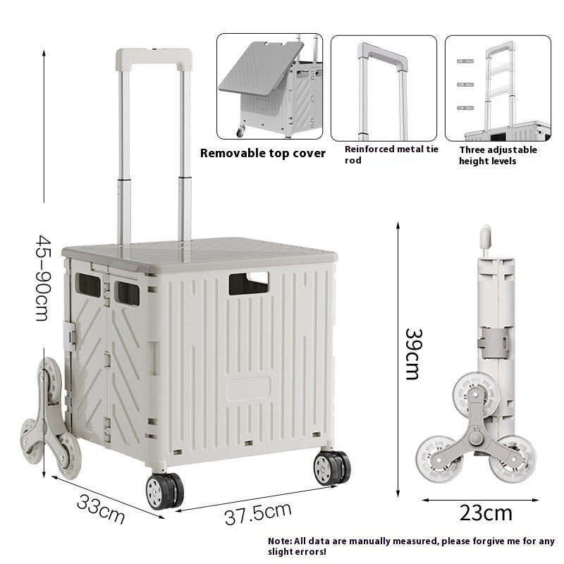Multifunctional cart with dimensions and features highlighted on a white background