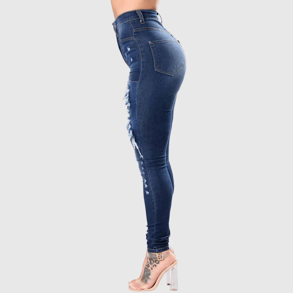 High Waist Ripped Skinny Jeans for Women – S-3XL Casual Denim