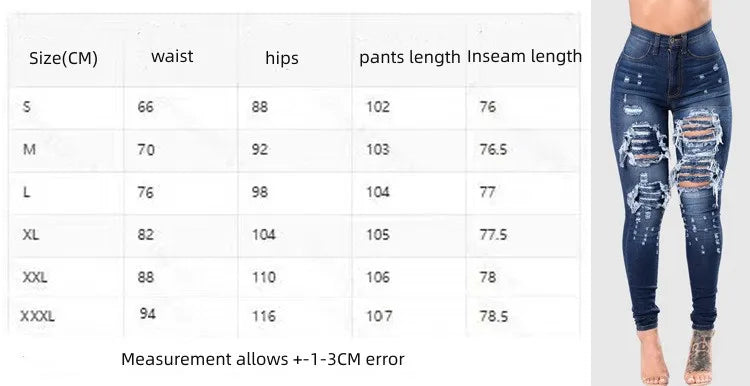High Waist Ripped Skinny Jeans for Women – S-3XL Casual Denim Chart