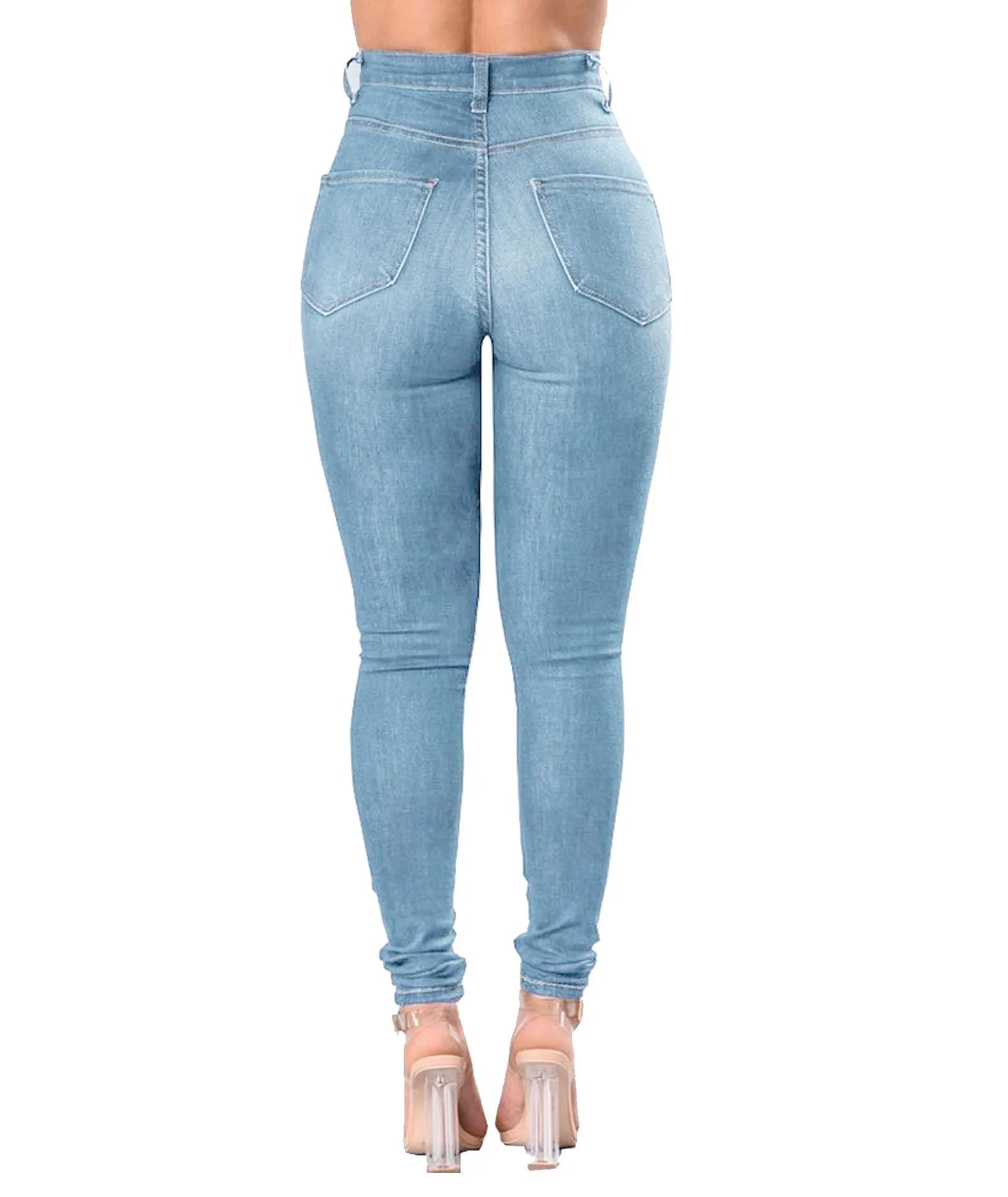 High Waist Ripped Skinny Jeans for Women – S-3XL Casual Denim