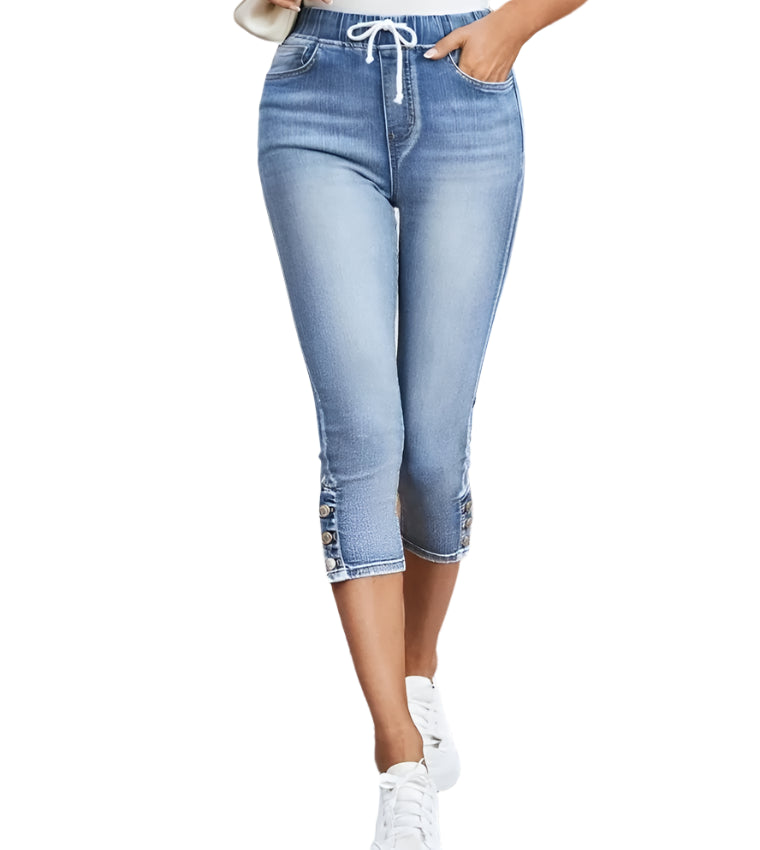 Women’s High Waist Ripped Denim Shorts | Knee-Length Stretch Fit