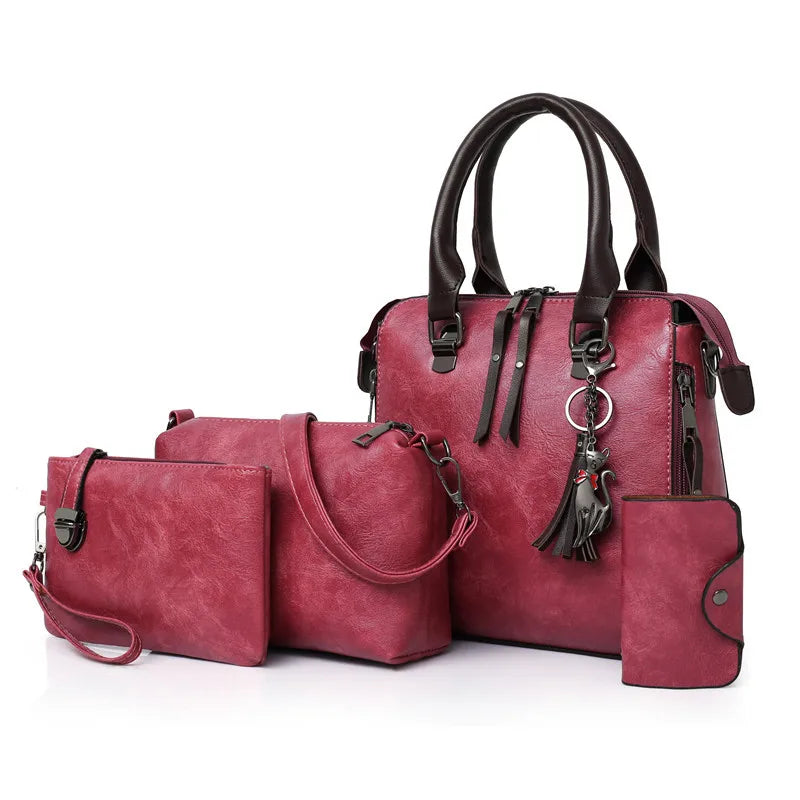 4-Piece Women’s PU Leather Handbag Set – Tote, Crossbody & More