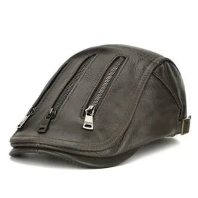 Men’s Adjustable Leather Beret – Stylish Winter Outdoor Headdress