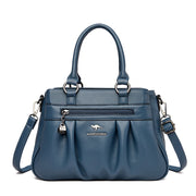 Luxury 3-Layer Ruched Leather Handbag – Large Capacity Crossbody Shoulder Tote