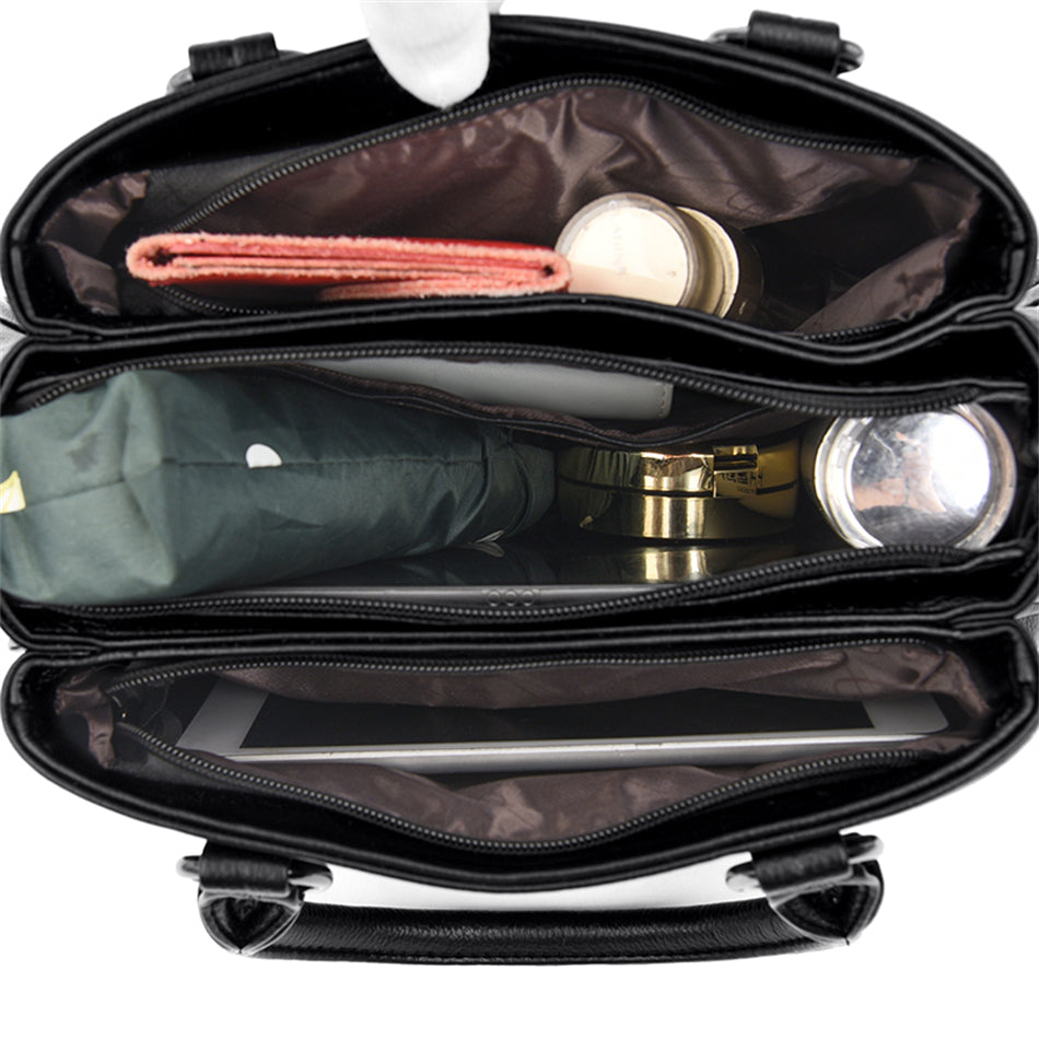 Luxury 3-Layer Ruched Leather Handbag – Large Capacity Crossbody Shoulder Tote