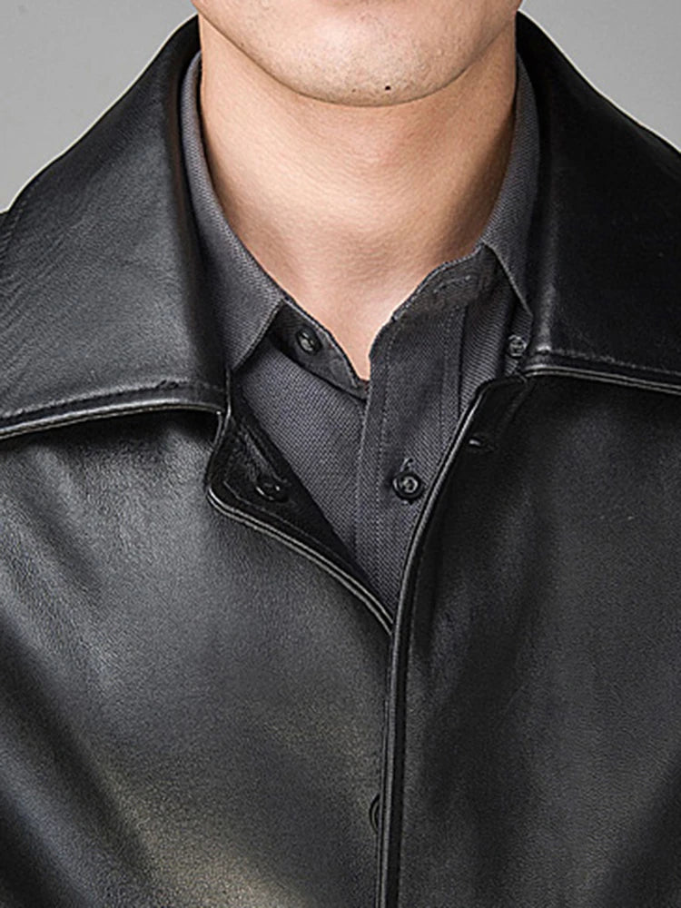 Long Black Faux Leather Trench Coat – British-Inspired Autumn Outerwear