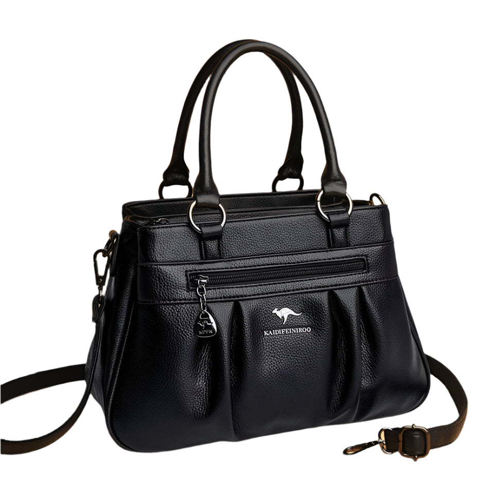 Luxury 3-Layer Ruched Leather Handbag – Large Capacity Crossbody Shoulder Tote