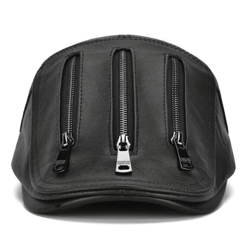 Men’s Adjustable Leather Beret – Stylish Winter Outdoor Headdress