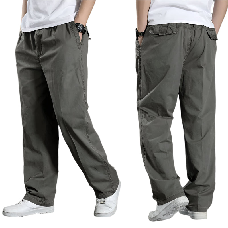 Men's Cargo Pants: Cotton Black, Large Size Joggers for All Seasons