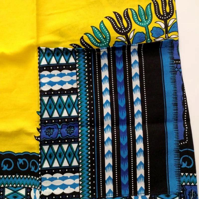 Unique African Dashiki Print Bohemian Yellow 100% Cotton T-Shirt with Pockets