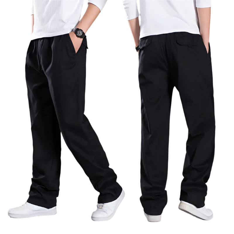 Men's Cargo Pants: Cotton Black, Large Size Joggers for All Seasons
