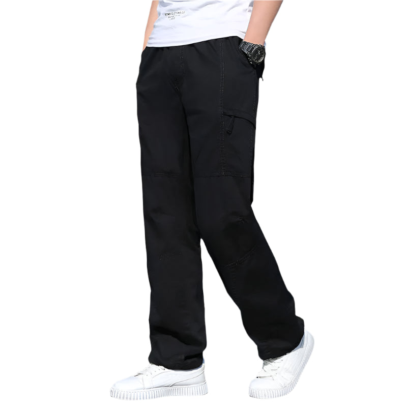 Men's Cargo Pants: Cotton Black, Large Size Joggers for All Seasons
