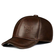 Men’s Genuine Leather Baseball Cap – Adjustable, Casual, Ear-Warming Design