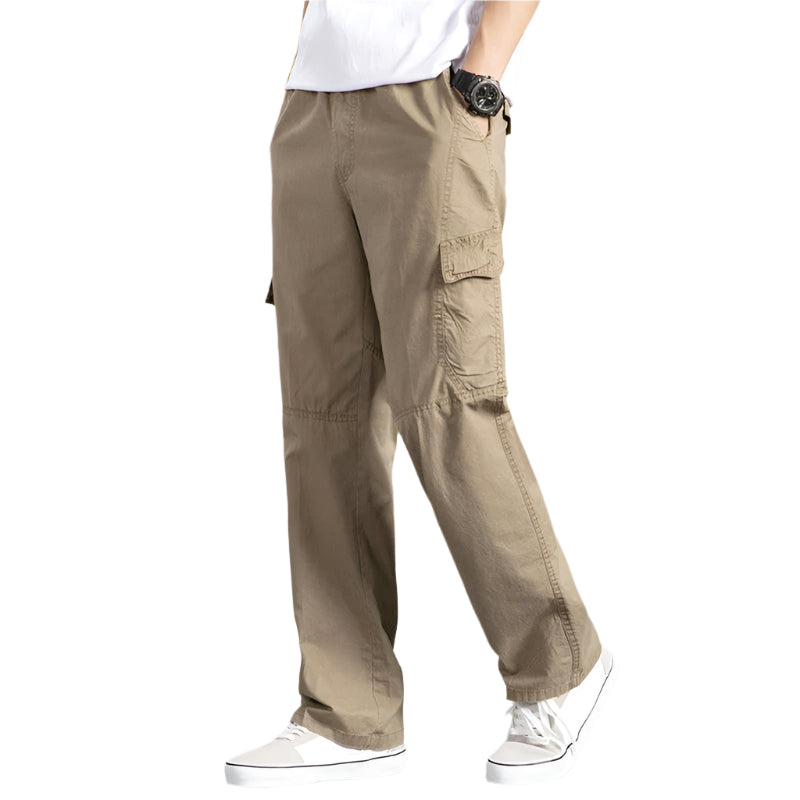 Men's Cargo Pants: Cotton Black, Large Size Joggers for All Seasons