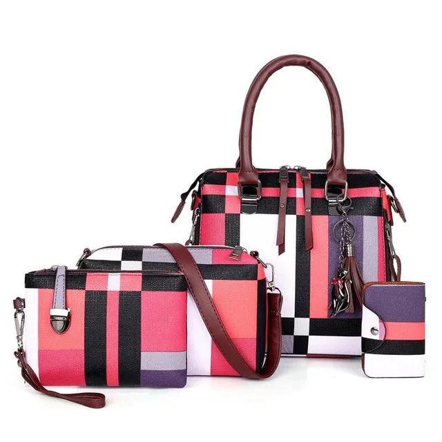 4-Piece Plaid Women’s Fashion Tote Set | Fashion Tote Luxury Handbags