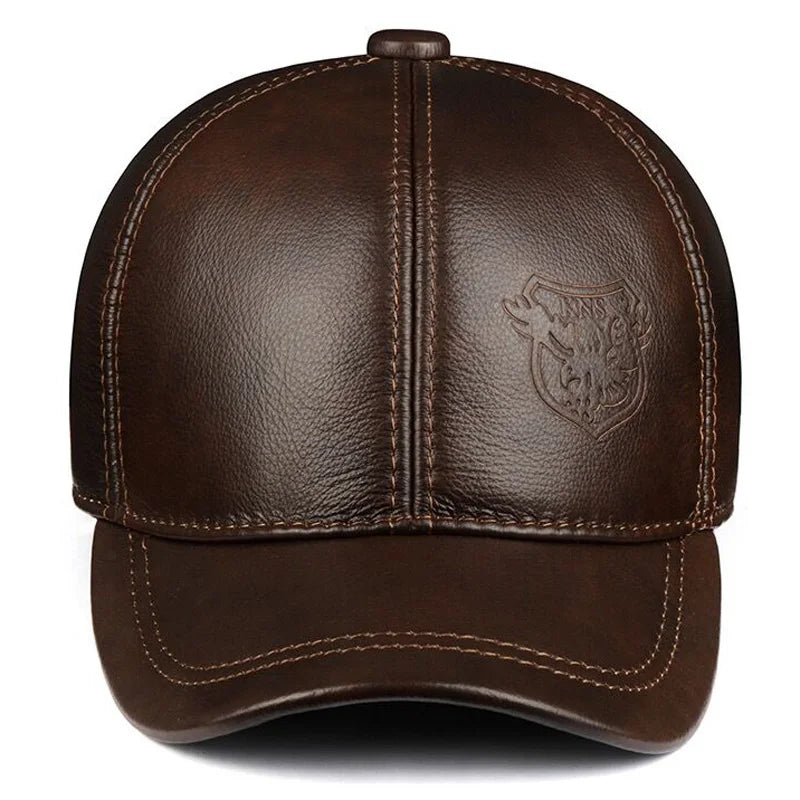 Men’s Genuine Leather Baseball Cap – Adjustable, Casual, Ear-Warming Design
