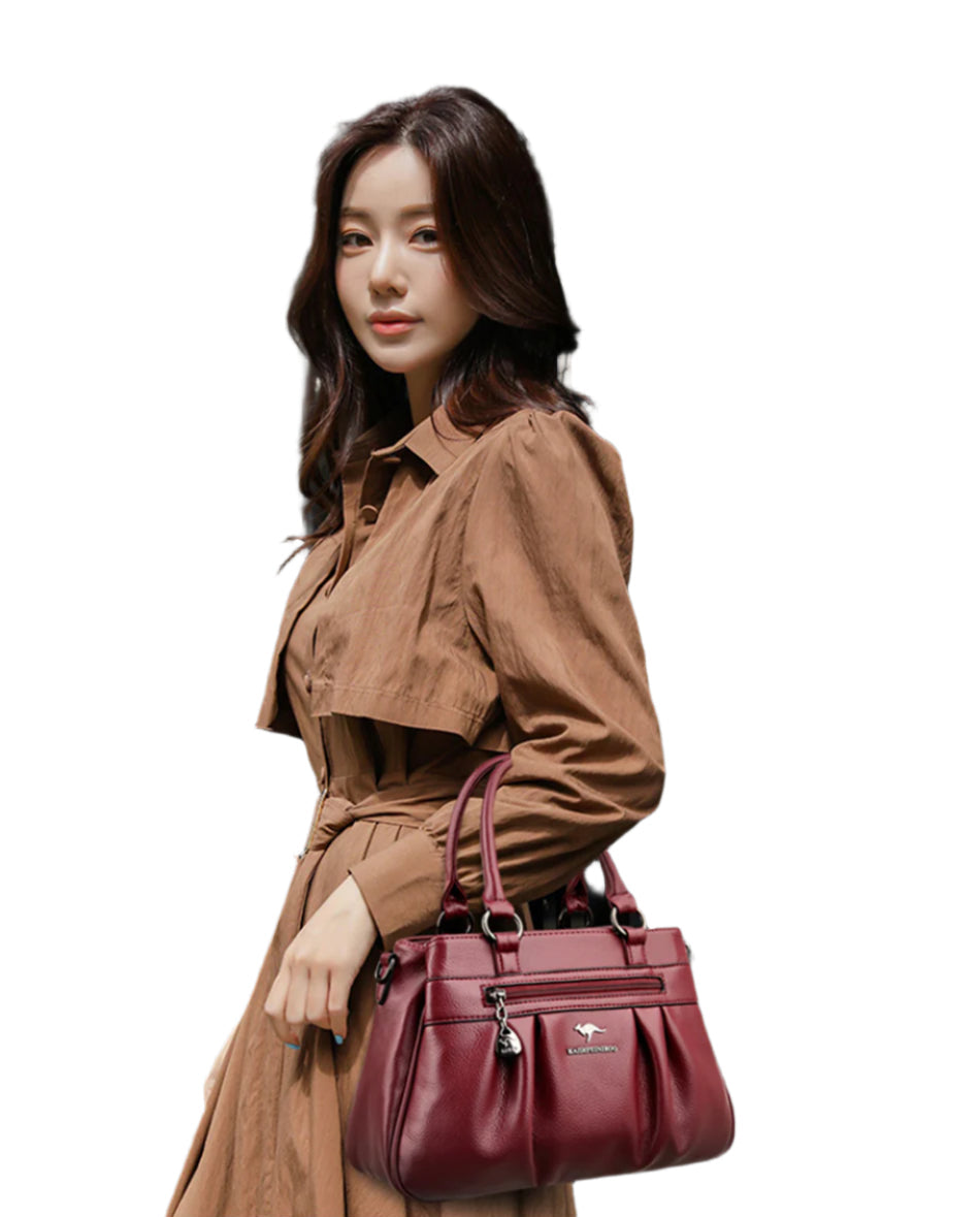 Luxury 3-Layer Ruched Leather Handbag – Large Capacity Crossbody Shoulder Tote