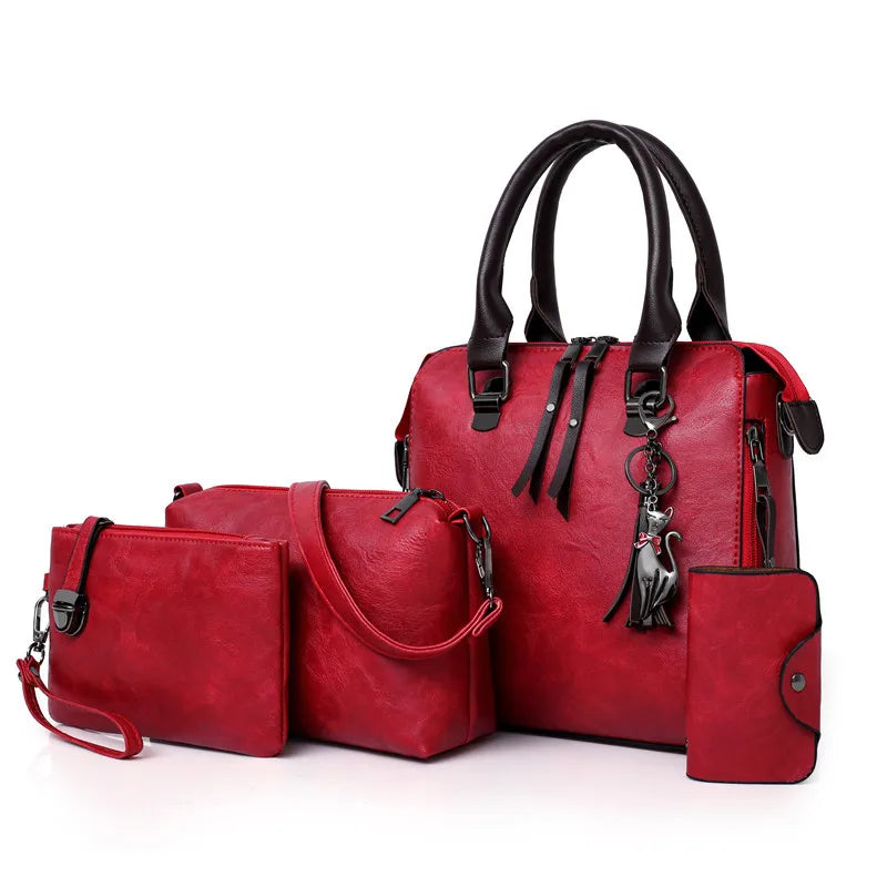 4-Piece Women’s PU Leather Handbag Set – Tote, Crossbody & More