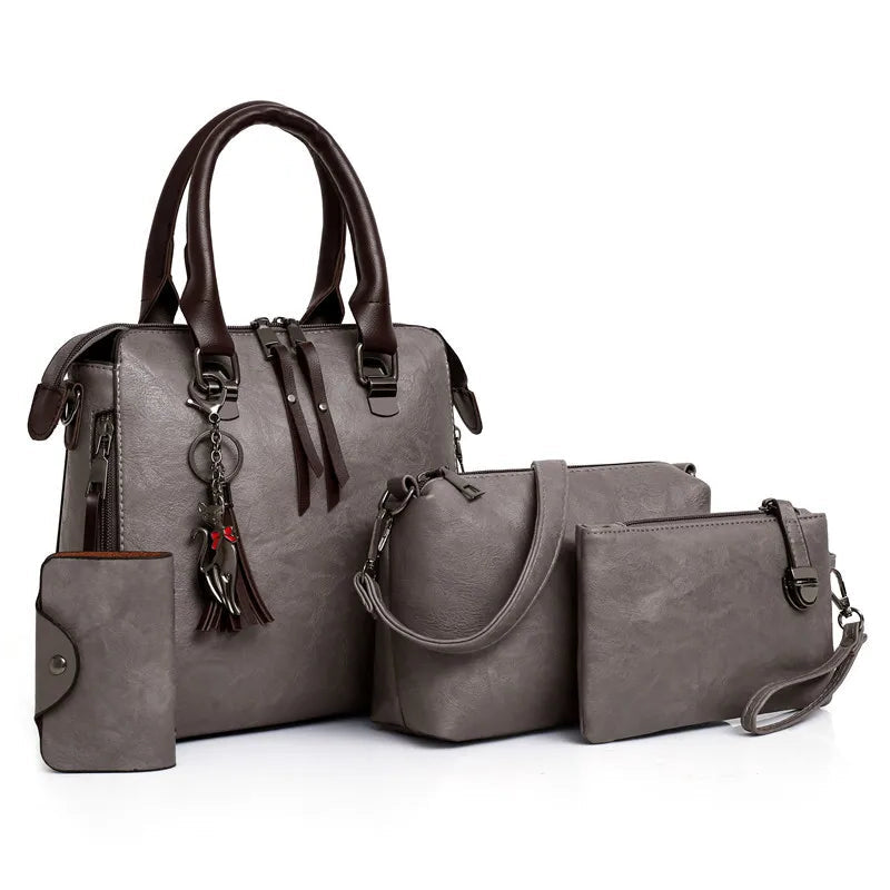 4-Piece Women’s PU Leather Handbag Set – Tote, Crossbody & More
