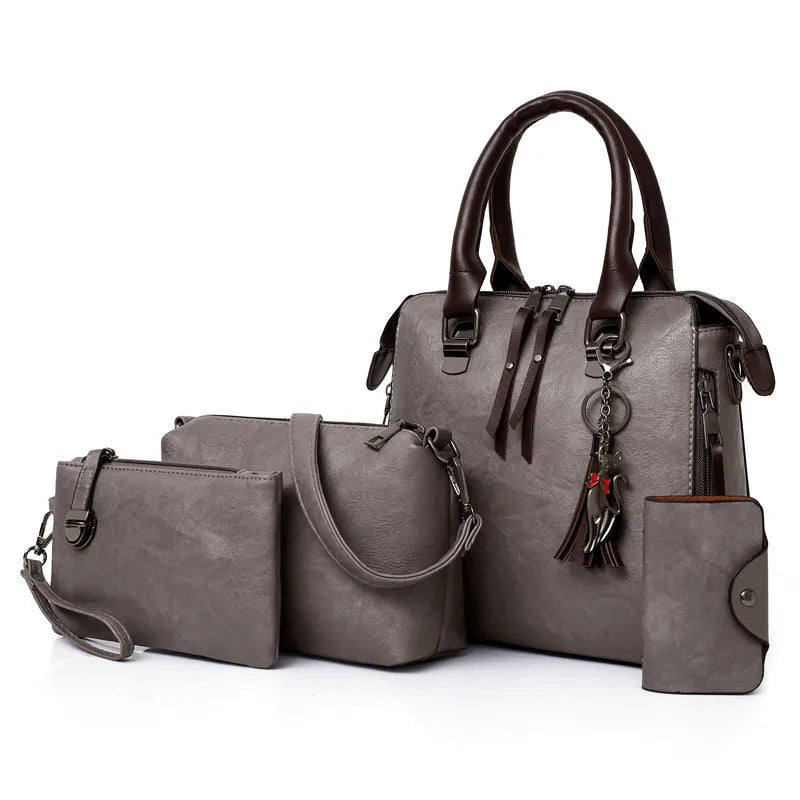 4-Piece Women’s PU Leather Handbag Set – Tote, Crossbody & More