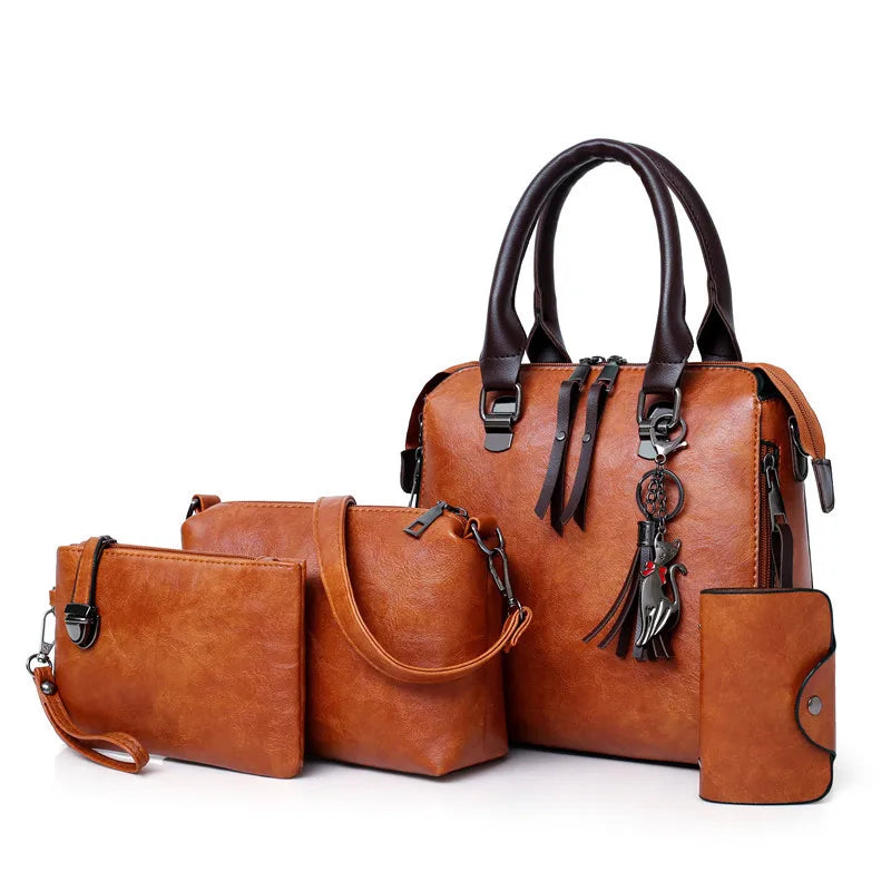 4-Piece Women’s PU Leather Handbag Set – Tote, Crossbody & More