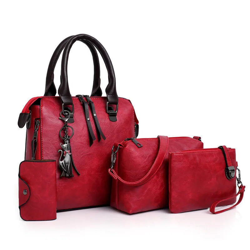 4-Piece Women’s PU Leather Handbag Set – Tote, Crossbody & More