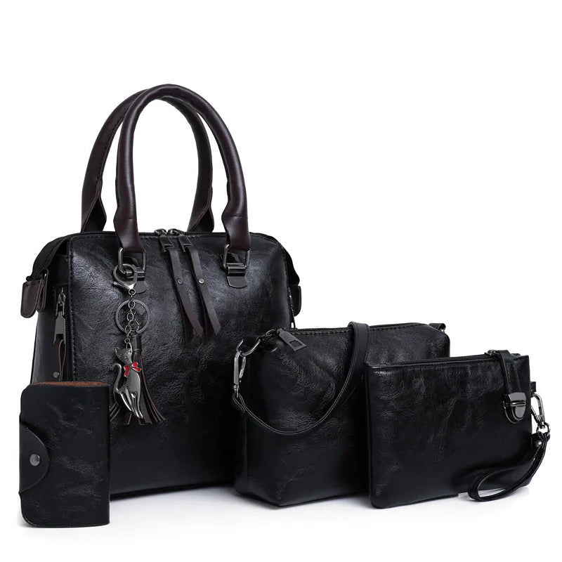 4-Piece Women’s PU Leather Handbag Set – Tote, Crossbody & More