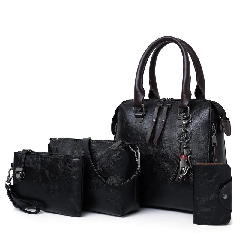 4-Piece Women’s PU Leather Handbag Set – Tote, Crossbody & More