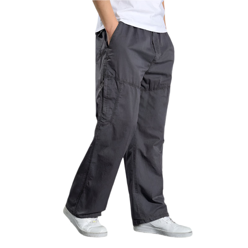 Men's Cargo Pants: Cotton Black, Large Size Joggers for All Seasons