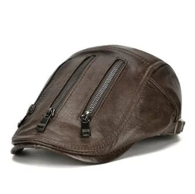 Men’s Adjustable Leather Beret – Stylish Winter Outdoor Headdress