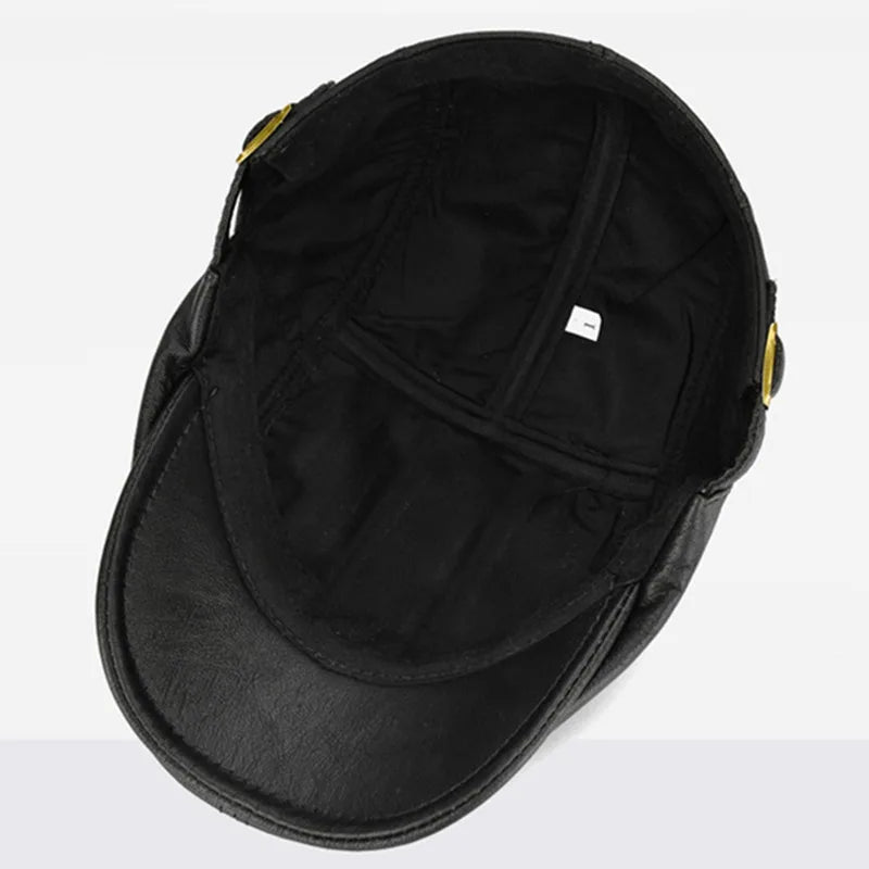 Men’s Adjustable Leather Beret – Stylish Winter Outdoor Headdress