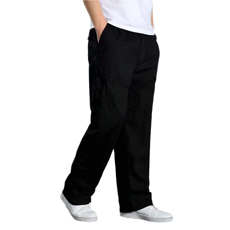 Men's Cargo Pants: Cotton Black, Large Size Joggers for All Seasons