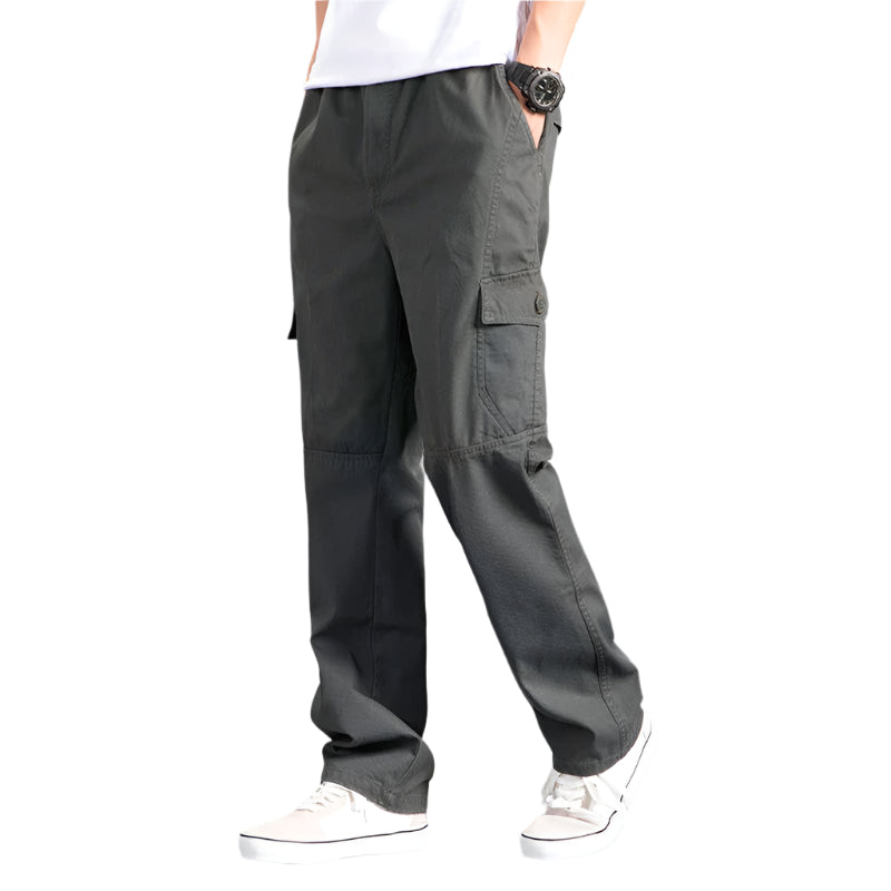 Men's Cargo Pants: Cotton Black, Large Size Joggers for All Seasons
