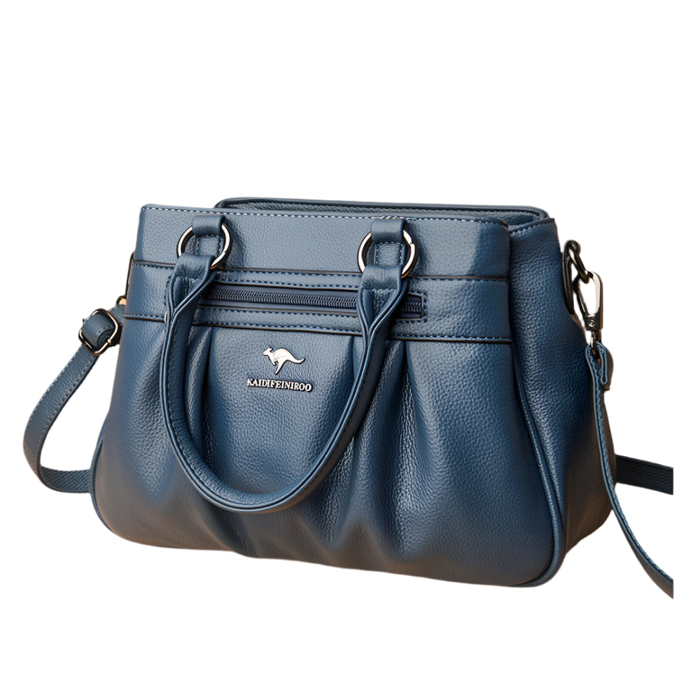 Luxury 3-Layer Ruched Leather Handbag – Large Capacity Crossbody Shoulder Tote