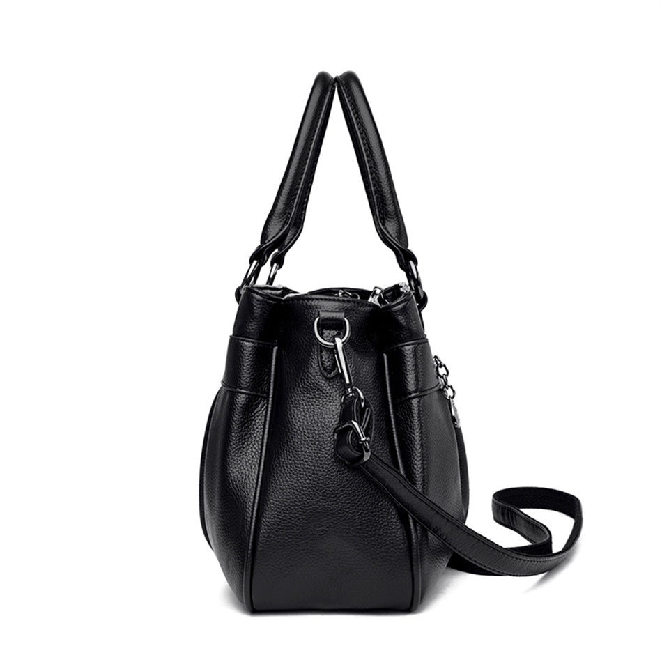 Luxury 3-Layer Ruched Leather Handbag – Large Capacity Crossbody Shoulder Tote