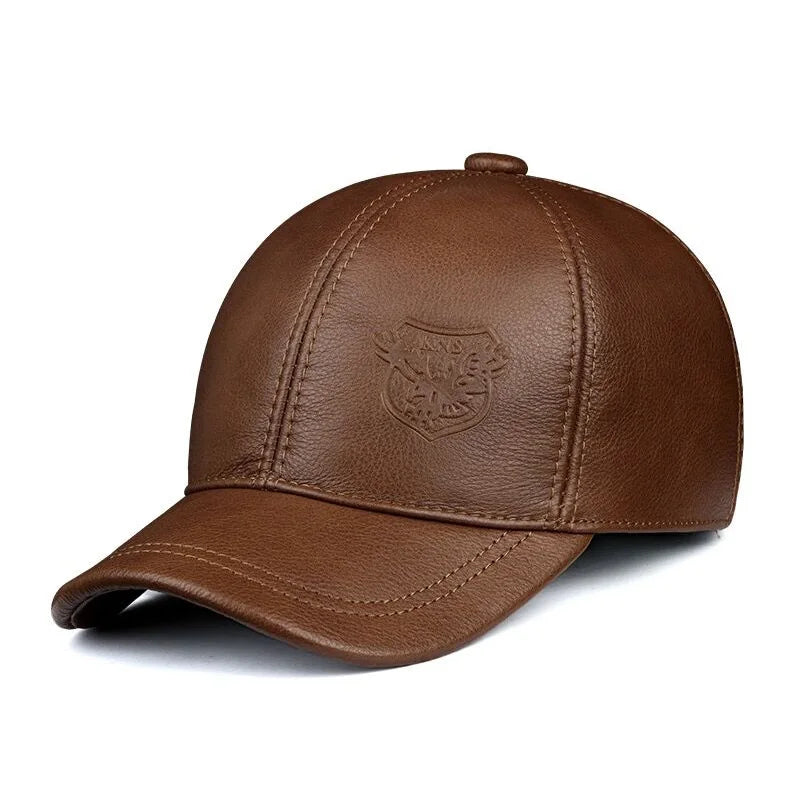 Men’s Genuine Leather Baseball Cap – Adjustable, Casual, Ear-Warming Design