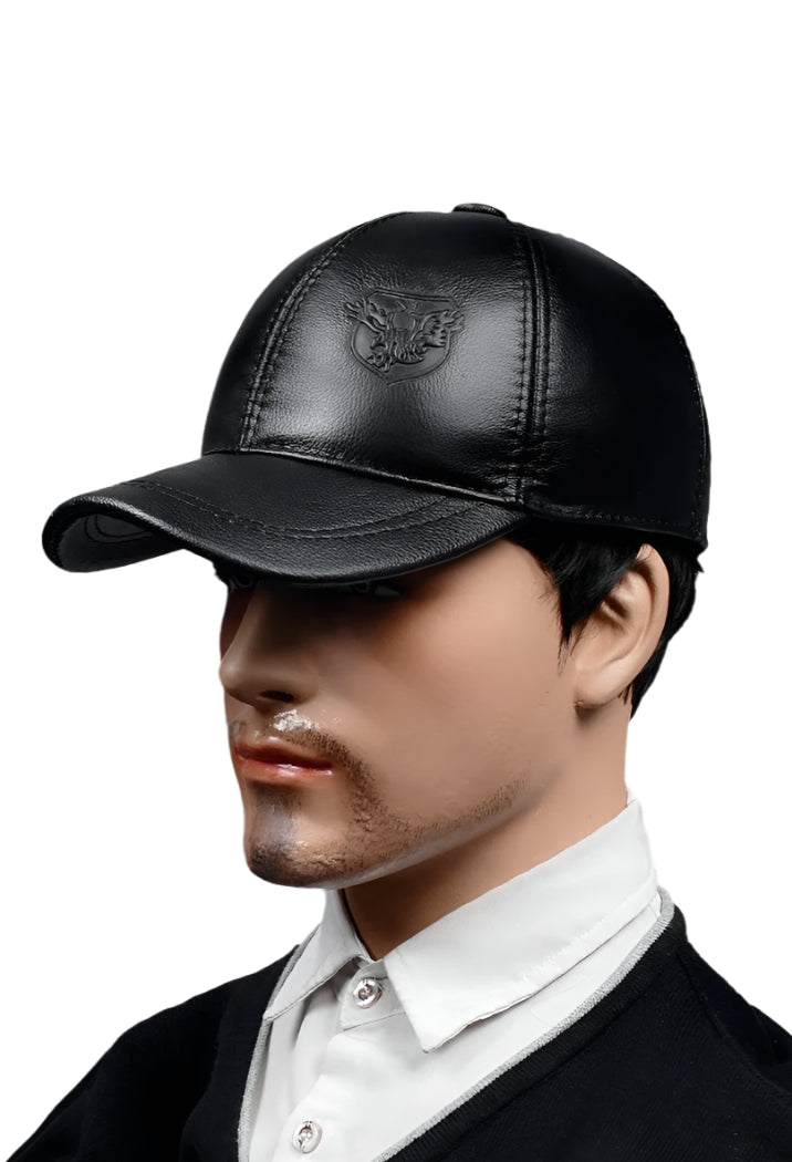 Men’s Genuine Leather Baseball Cap – Adjustable, Casual, Ear-Warming Design