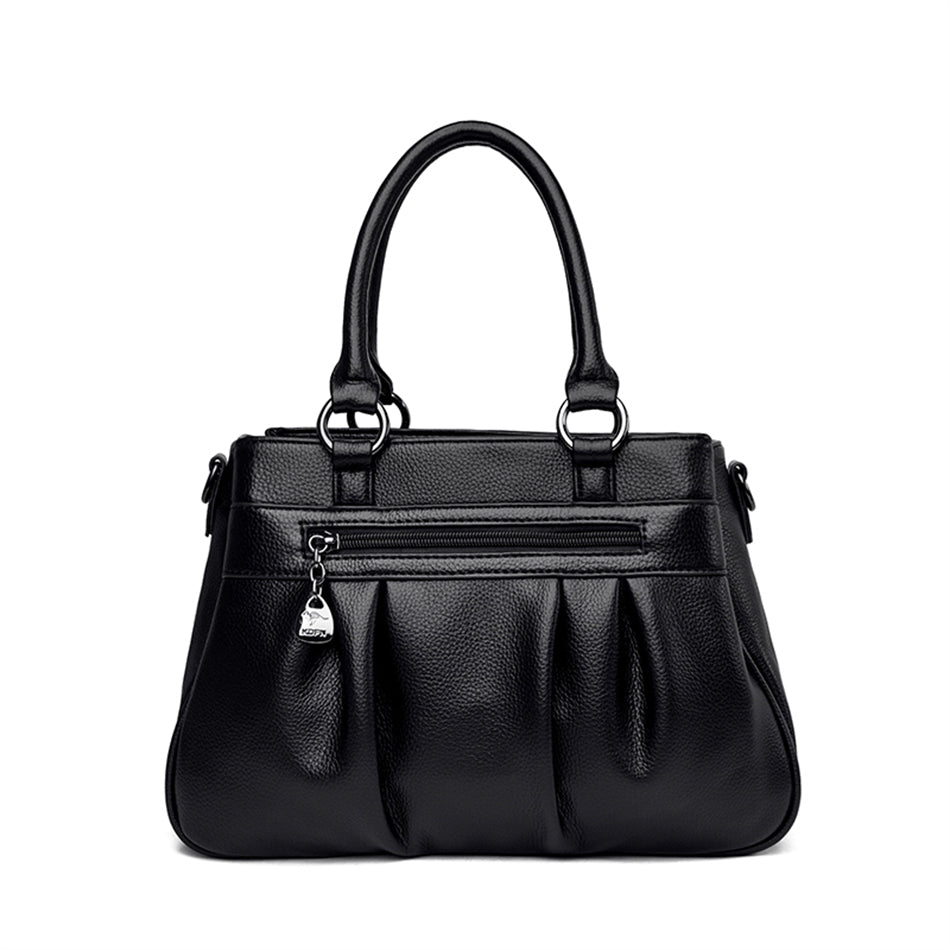 Luxury 3-Layer Ruched Leather Handbag – Large Capacity Crossbody Shoulder Tote